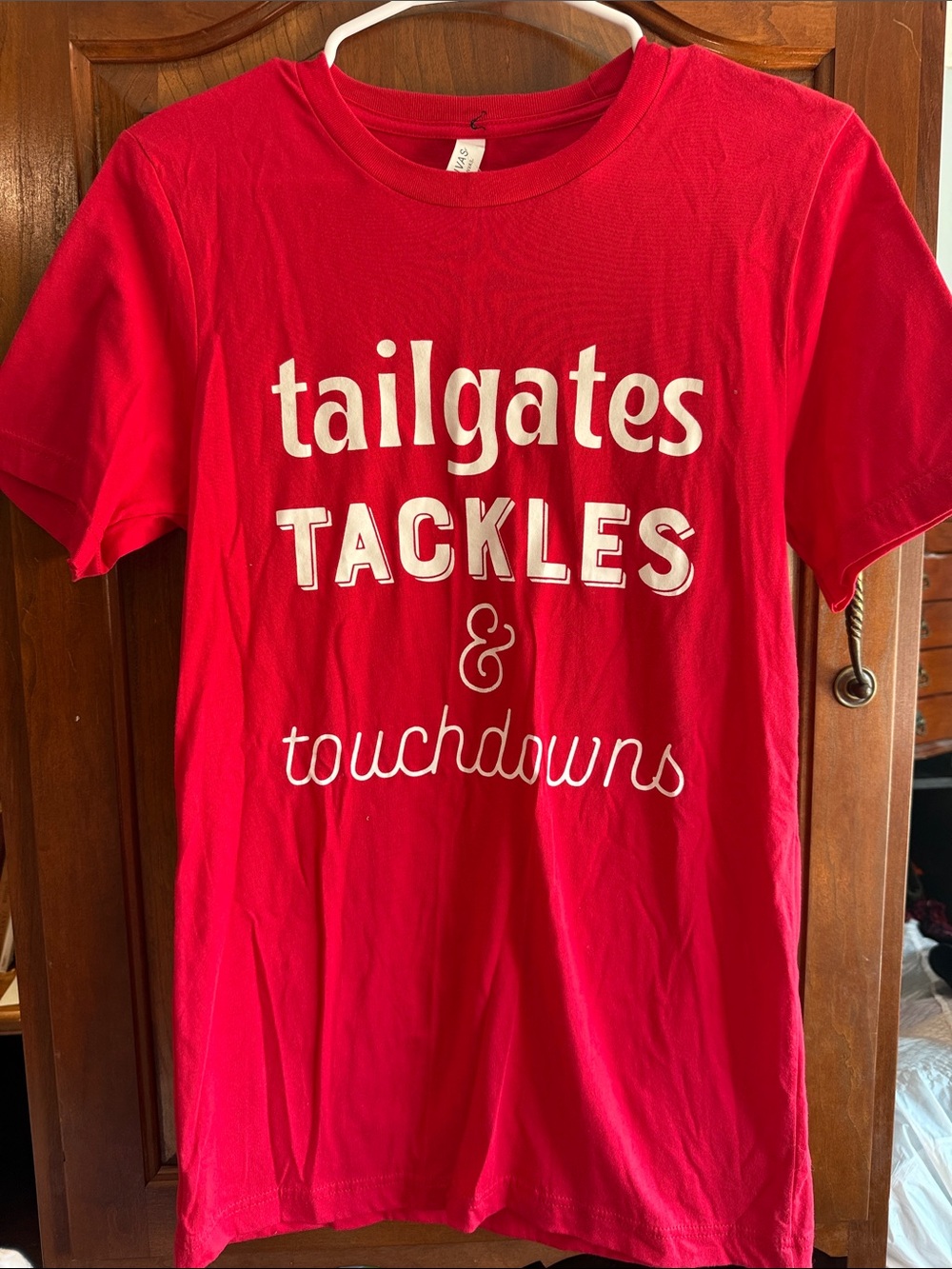 Red Graphic Short Sleeve Tee - Tailgates Tackles & Touchdowns